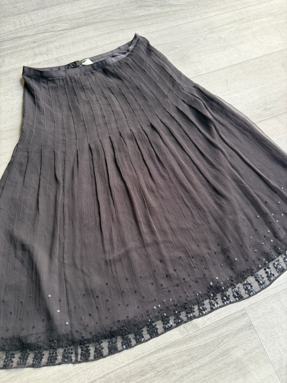 J. Crew Black Pleated Midi Skirt with Sequin Trim Elegant Formal 100% Silk